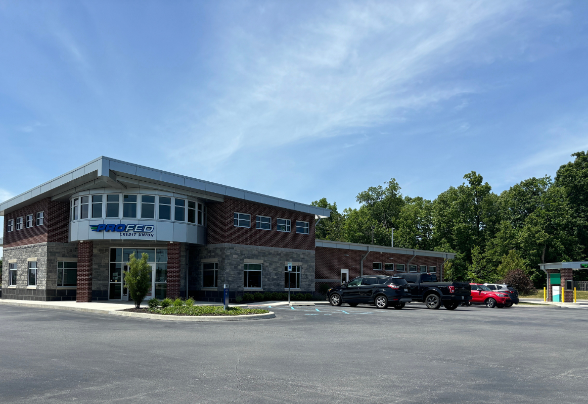 An image of the Tonkel Branch with cars in the parking lot.