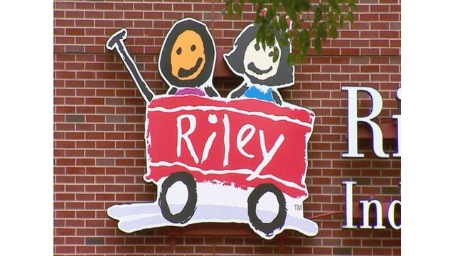 Riley Children's Hospital sign on brick building.