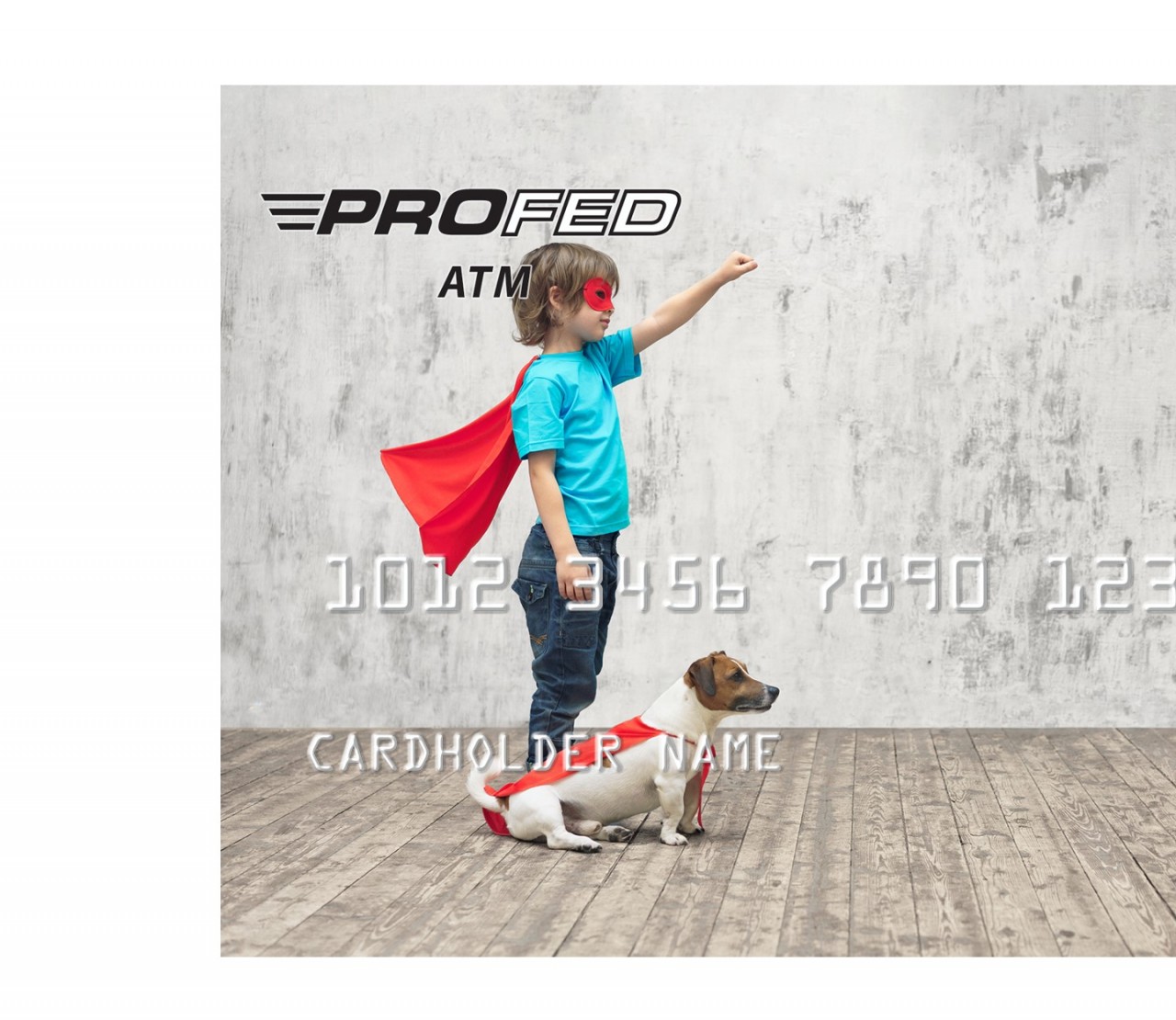 Little boy in a cape pretending to fly with matching dog.