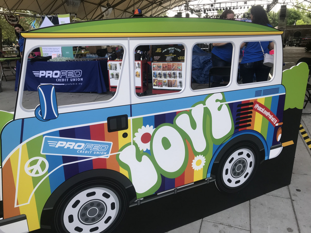 Tie-dye colored Volks Wagon 60's themed bus cut-out.